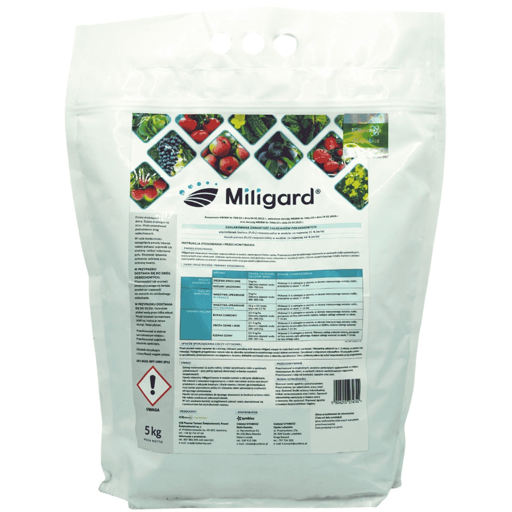 Worek 5 kg nawozu dolistnego Miligard firmy Symbioz (zdjęcie opakowania 5 kg)