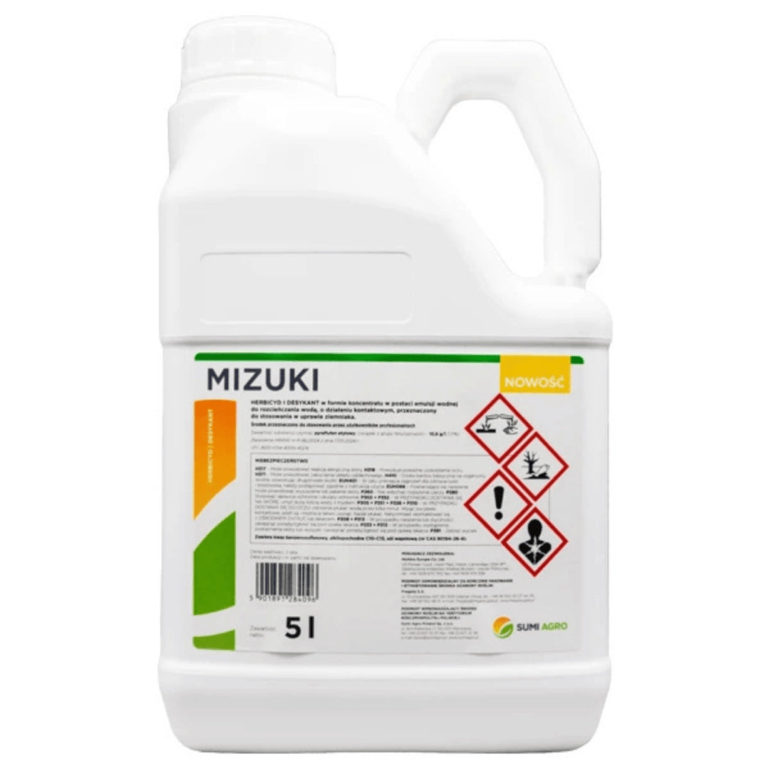 Kanister 5 l herbicydu i desykantu Mizuki firmy Sumi Agro