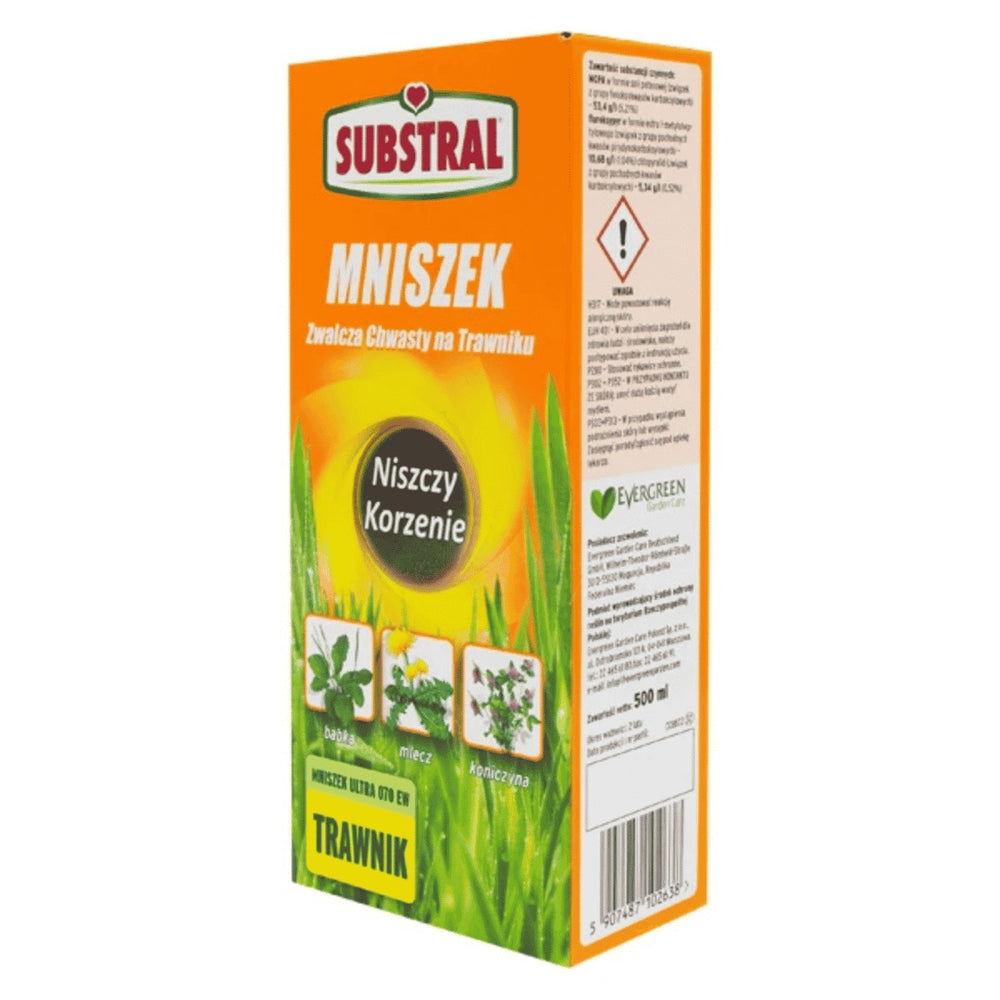 Pudełko 500 ml środka Mniszek Ultra 070 EW firmy Substral na chwasty w trawniku