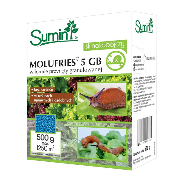 Opakowanie środka Molufries 5 GB Sumin na ślimaki (zdjęcie poglądowe opakowania 500 g, w sprzedaży 1 kg)