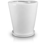 Biała szkliwiona donica ceramiczna Polnix Mood z podstawką na białym tle