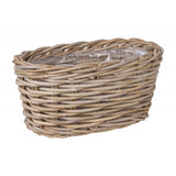 Owalny kosz z szarobeżowego rattanu kubu z folią Tin Tours MP-0195 rozmiar M na białym tle