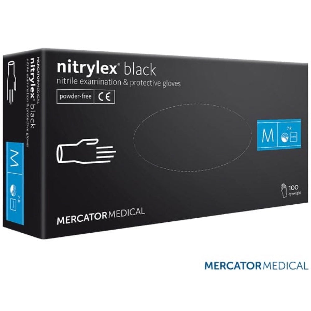 Czarne opakowanie rękawic nitrylowych Mercator Medical Nitrylex Black na 100 sztuk