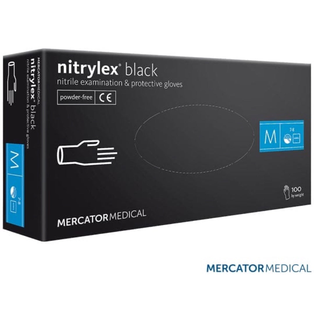 Czarne opakowanie rękawic nitrylowych Mercator Medical Nitrylex Black na 100 sztuk