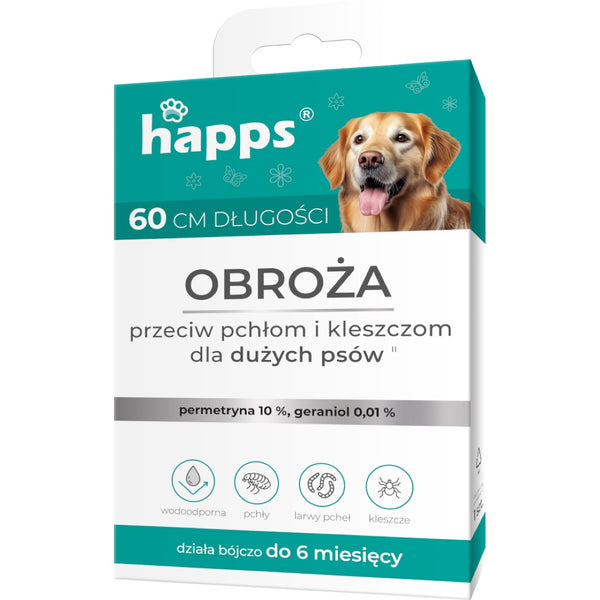 Opakowanie obroży Happs przeciw pchłom i kleszczom dla dużych psów, 60 cm