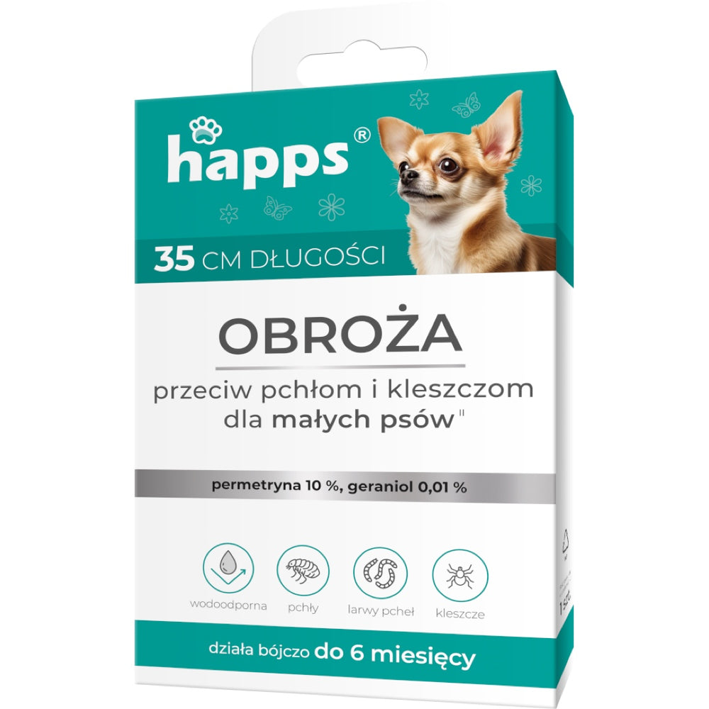 Opakowanie obroży Happs przeciw pchłom i kleszczom dla małych psów, 35 cm