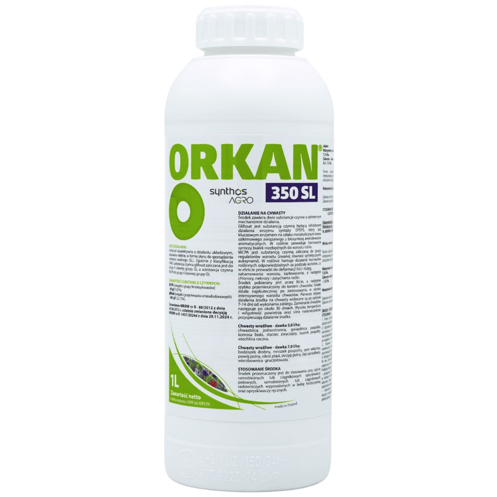 Butelka 1 l herbicydu Orkan 350 SL firmy Synthos Agro do sadów