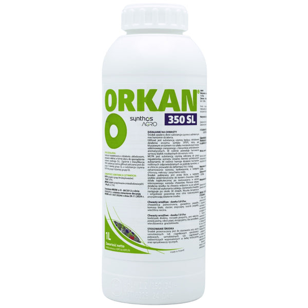 Butelka 1 l herbicydu Orkan 350 SL firmy Synthos Agro do sadów
