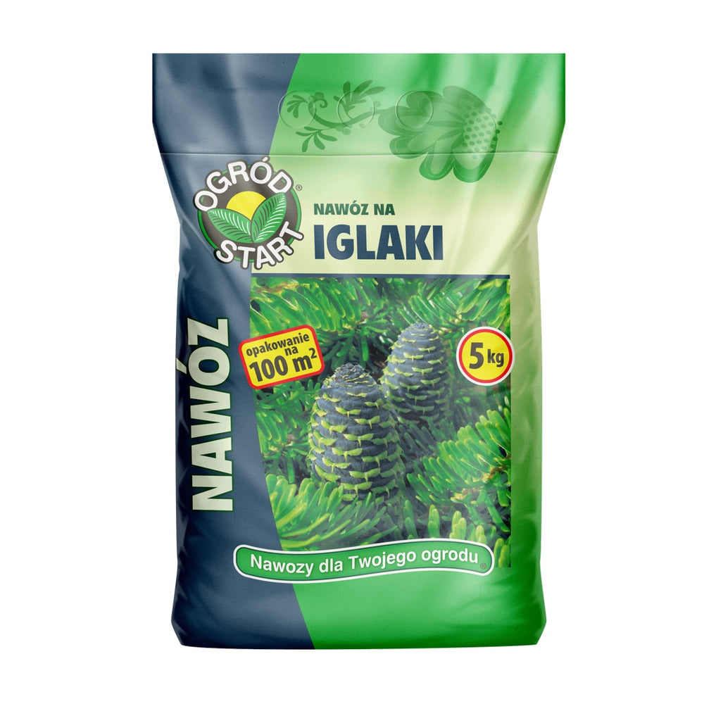 Worek nawozu Ogród Start na iglaki o masie 5 kg, opakowanie na 100 m2