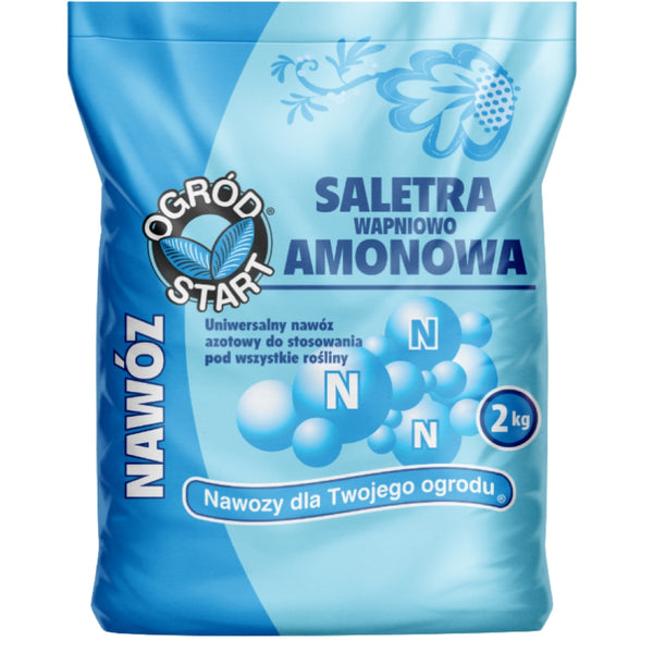 Worek saletry wapniowo-amonowej Ogród Start o masie 2 kg, niebieska grafika z literą N