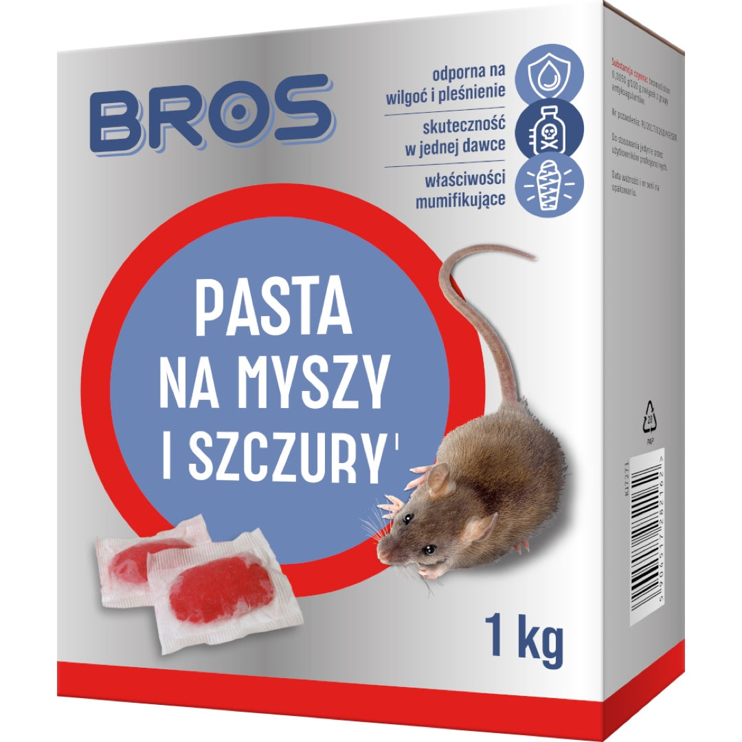Opakowanie pasty na myszy i szczury Bros 1 kg dla użytkownika profesjonalnego