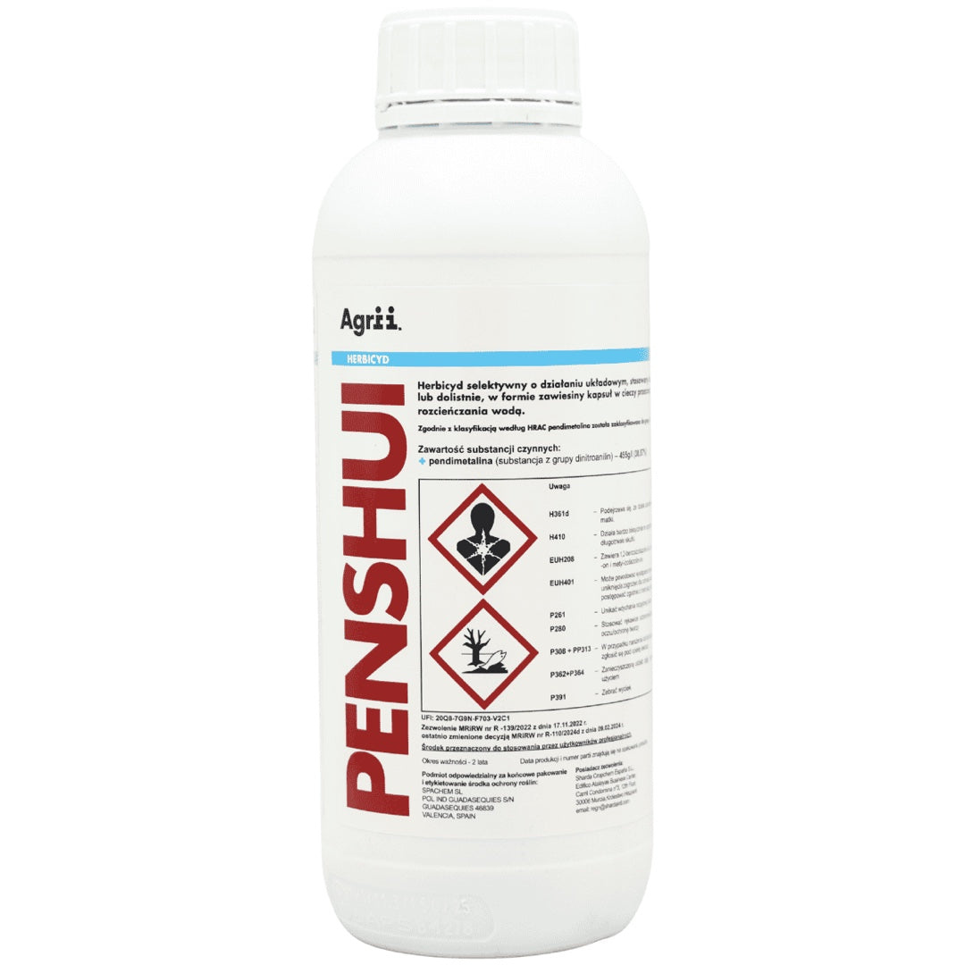 Butelka 1 l herbicydu Penshui 455 CS firmy Sharda z pendimetaliną