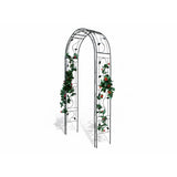 Stalowa pergola ogrodowa Garden Line 130 x 39 x 260 cm z czerwonymi kwiatami, widok z boku