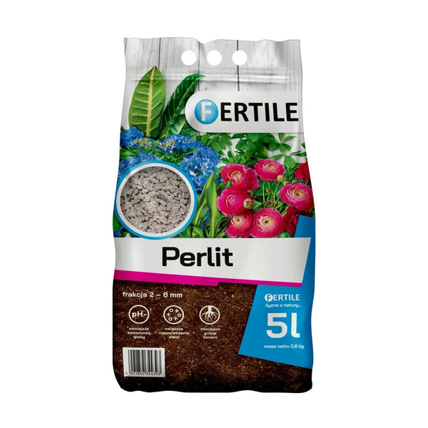 Worek perlitu ogrodniczego Fertile 5 l, widok z przodu, na białym tle