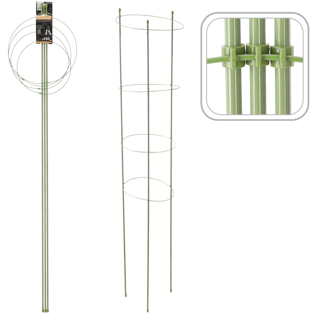 Podpora pierścieniowa do roślin Garden Line 150 cm z czterema zielonymi pierścieniami