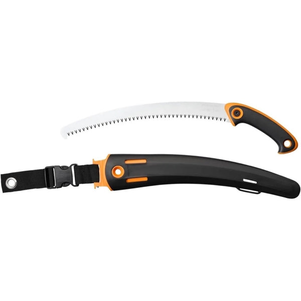 Piła SW-330 Fiskars wraz z pochwą na białym tle