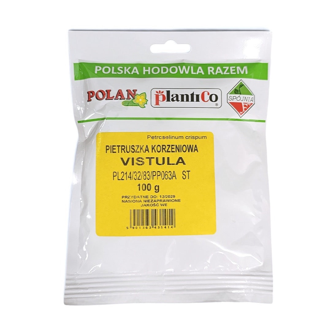 Opakowanie nasion pietruszki korzeniowej Vistula PlantiCo (100 g na zdjęciu)