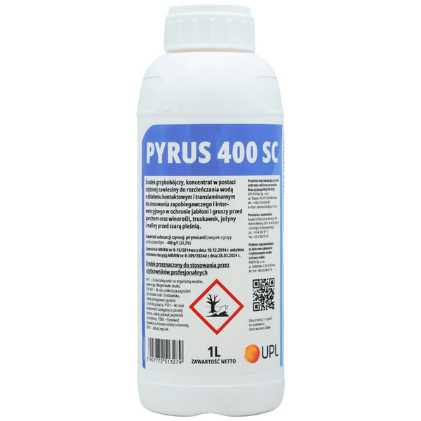 Butelka 1 l fungicydu Pyrus 400 SC firmy UPL z pirymetanilem