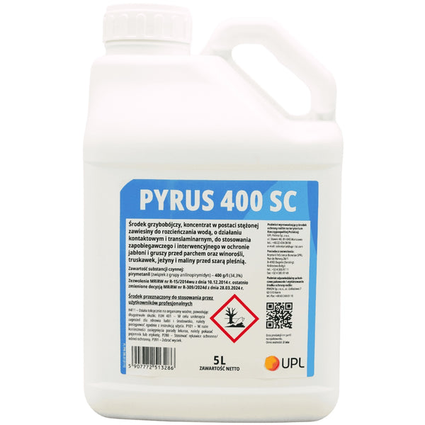 Kanister 5 l fungicydu Pyrus 400 SC firmy UPL z pirymetanilem