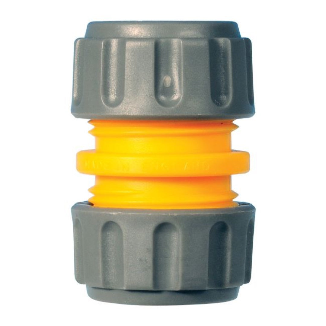Reparator węża ogrodowego Hozelock 3/4" w kolorze szaro-żółtym na białym tle