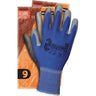 Niebiesko-szare rękawice Reis RNYPO z powłoką poliuretanową na tle opakowania Industrial Gloves