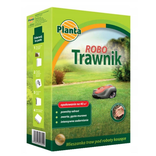 Opakowanie 1 kg mieszanki traw Robo Trawnik firmy Planta pod roboty koszące