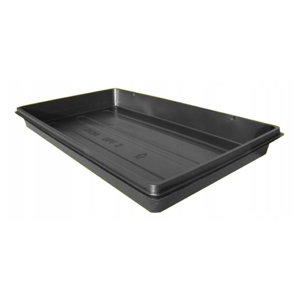 Czarna tacka do wysiewu Roko DPT 2 o wymiarach 315 x 525 mm na białym tle