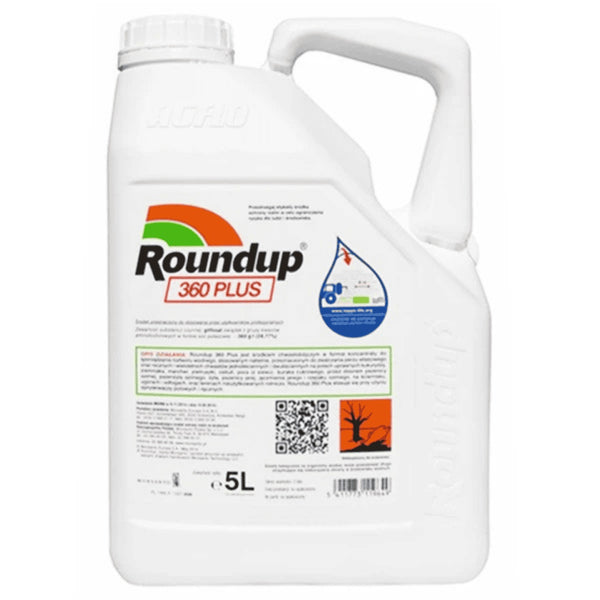 Kanister 5 l herbicydu Roundup 360 Plus na białym tle