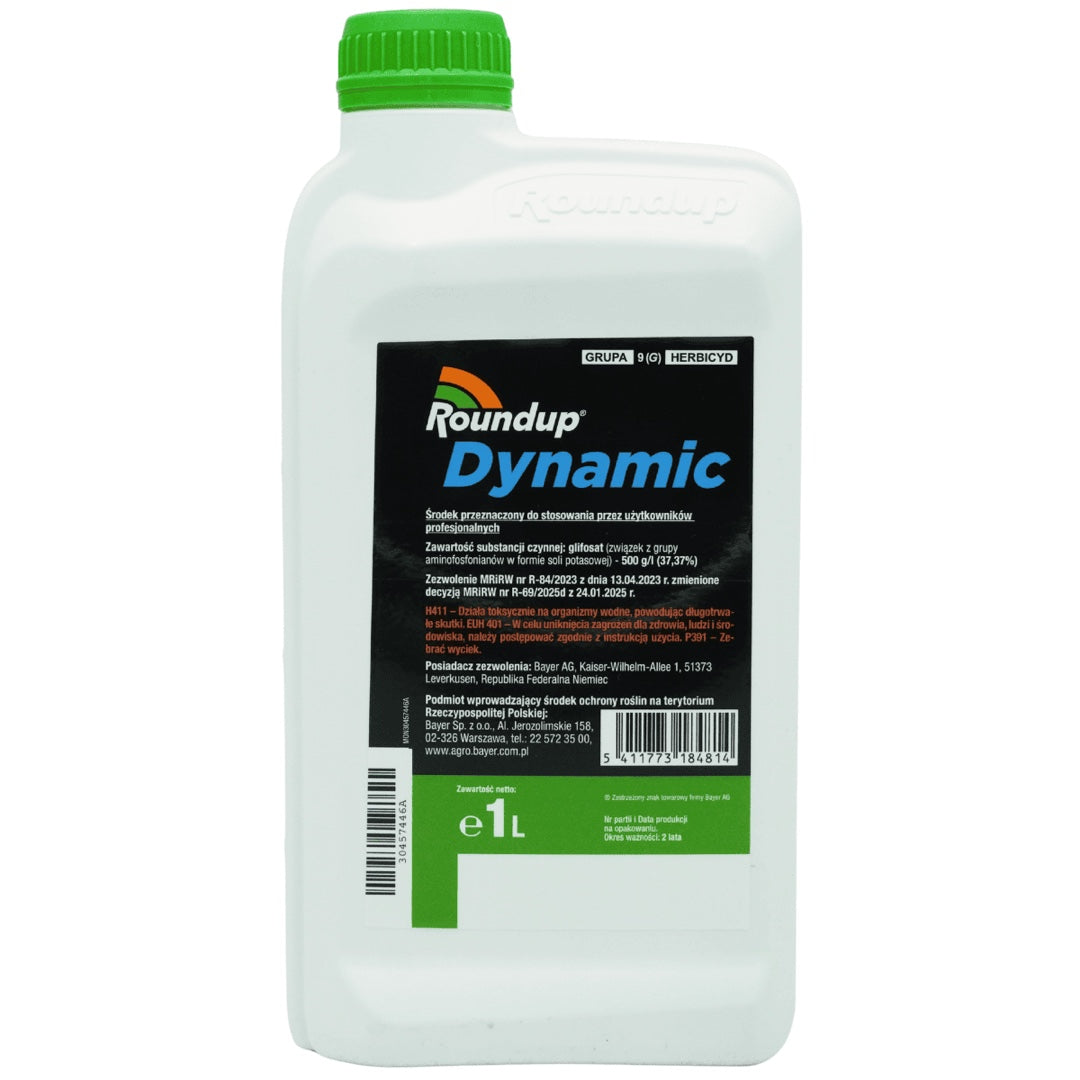 Butelka 1 l herbicydu Roundup Dynamic na białym tle