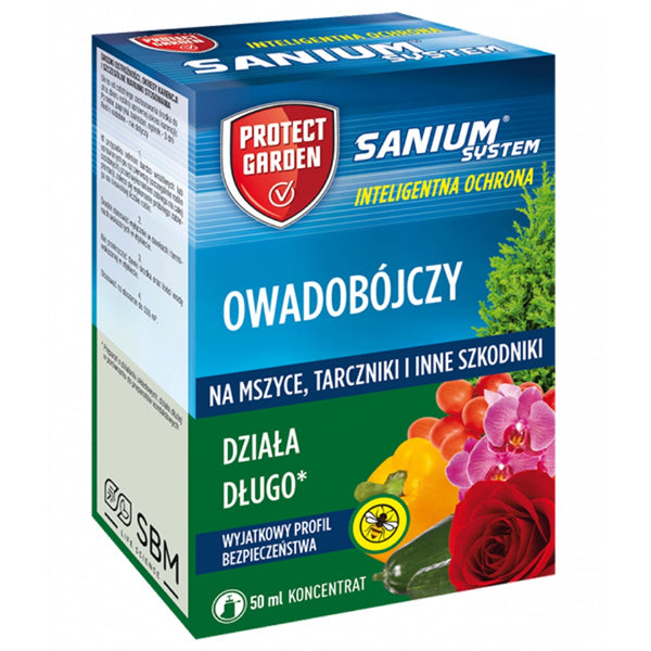 Pudełko 50 ml koncentratu owadobójczego Sanium System Protect Garden na białym tle