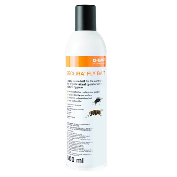 Aerozol Seclira Fly Bait BASF o pojemności 500 ml na białym tle