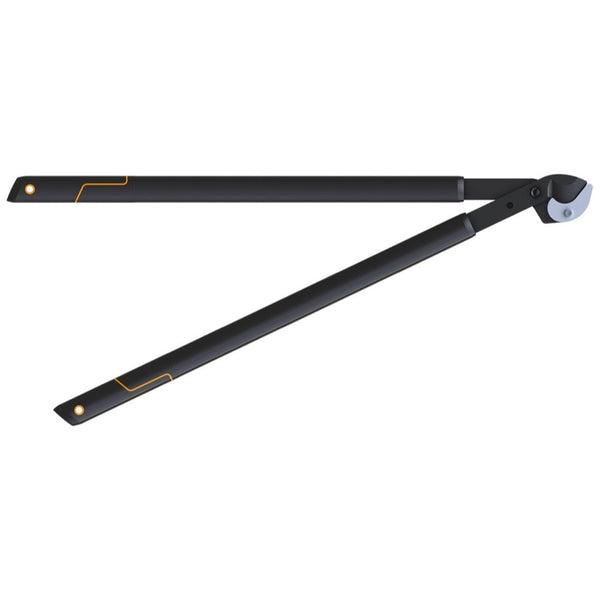 Sekator kowadełkowy HOOK L L39 SingleStep Fiskars z czarnymi rączkami na białym tle