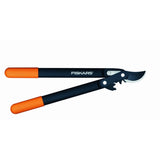 Sekator nożycowy S L72 PowerGear Fiskars z pomarańczowymi rączkami na białym tle