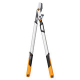 Sekator dźwigniowy dwuręczny DualAction LX108 Fiskars z aluminiowymi rączkami na białym tle