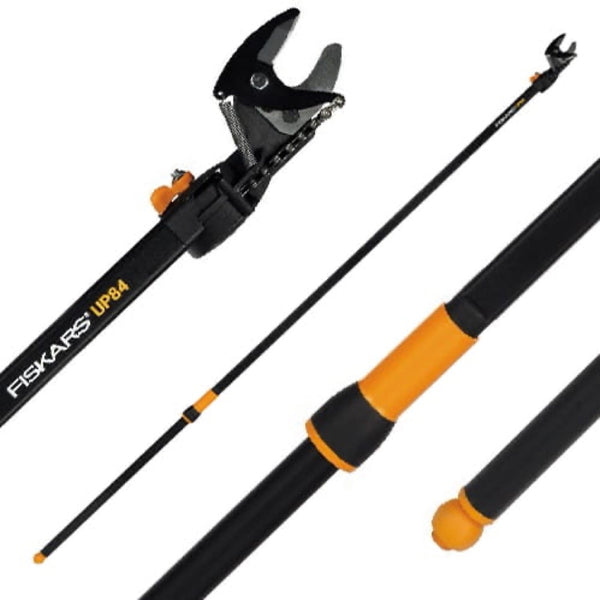 Sekator Żyrafa UP84 Fiskars z detalami uchwytu i końcówki na białym tle