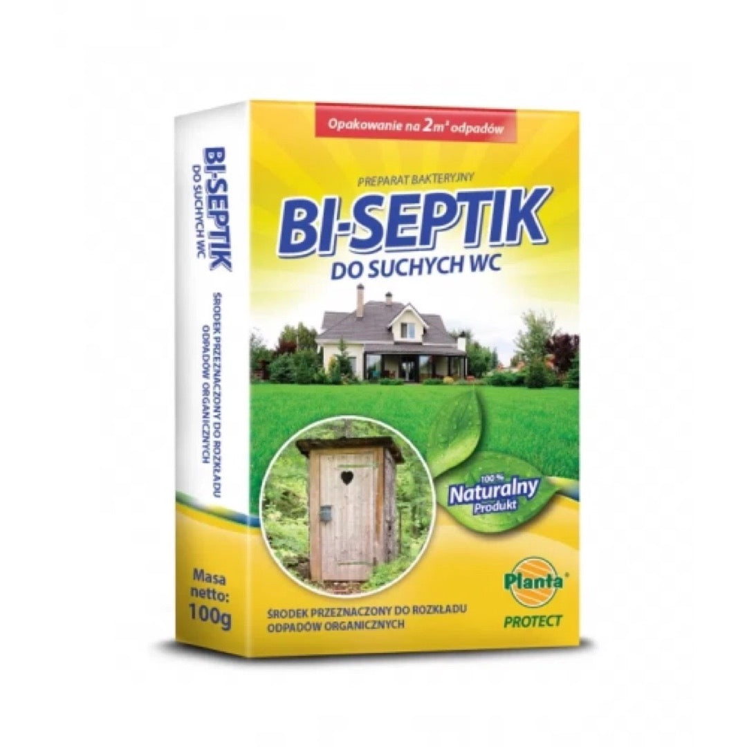 Żółte pudełko Bi-Septik Planta Protect preparat bakteryjny do suchych WC 100 g
