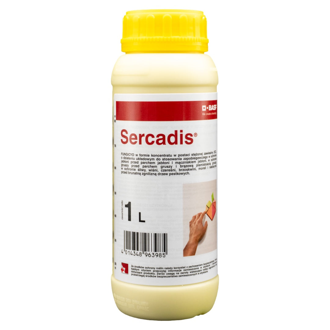 Butelka 1 l fungicydu Sercadis 300 SC firmy BASF z fluksapyroksadem