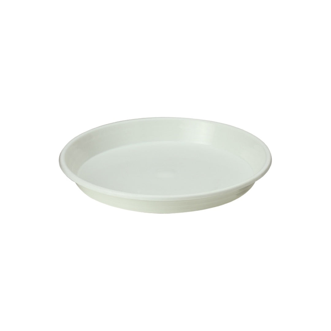Okrągła biała podstawka pod doniczkę Standard Form-Plastic na białym tle