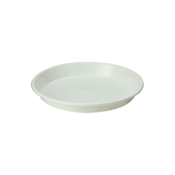 Okrągła biała podstawka pod doniczkę Standard Form-Plastic na białym tle