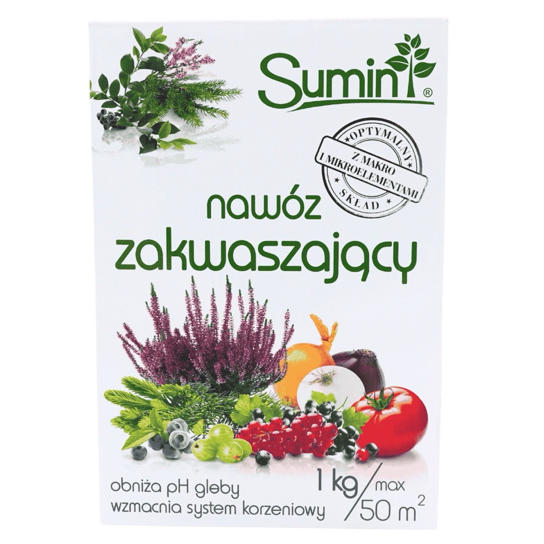Pudełko nawozu zakwaszającego Sumin 1 kg dla roślin kwaśnolubnych