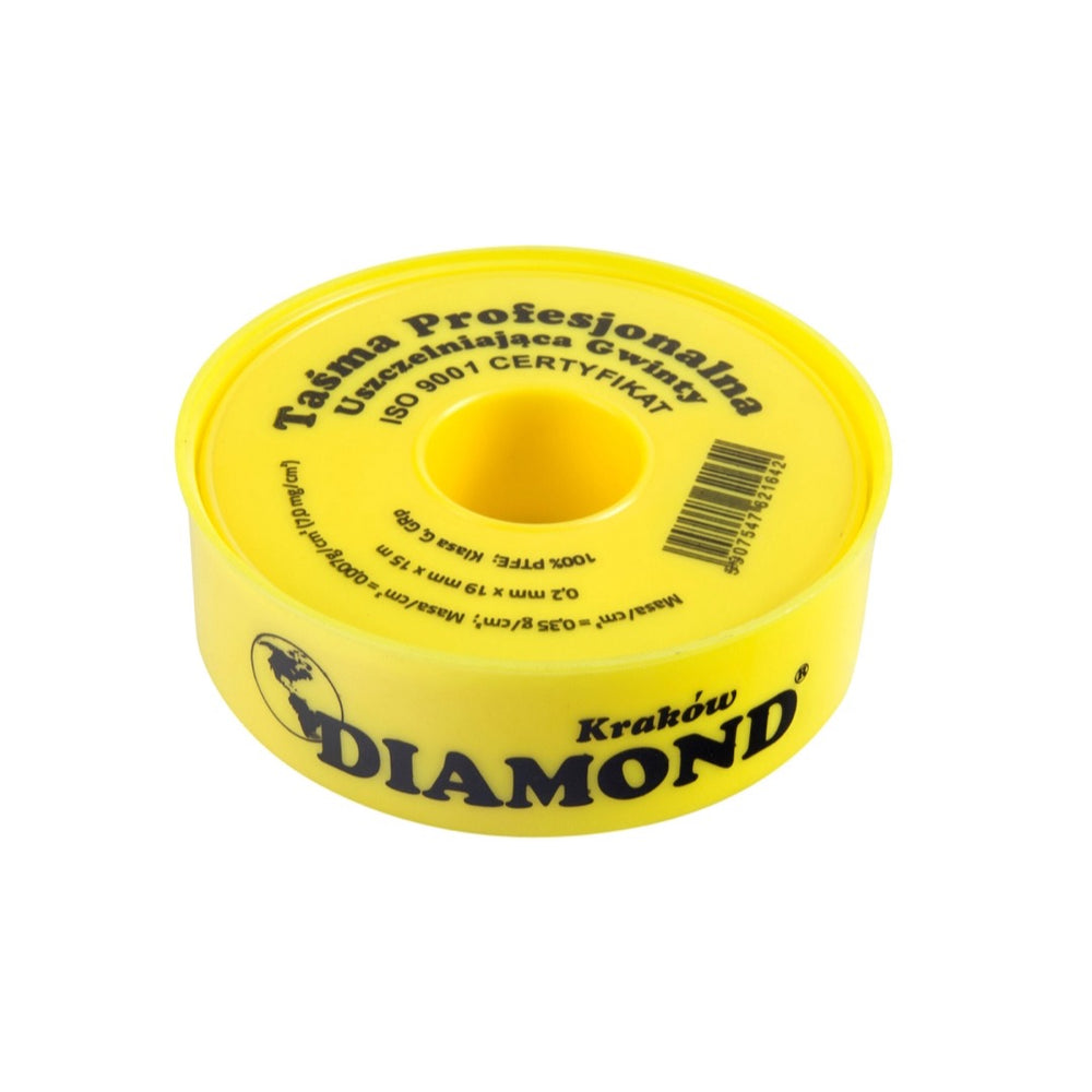 Żółta taśma teflonowa PTFE do uszczelniania gwintów 19 mm x 15 m, Diamond