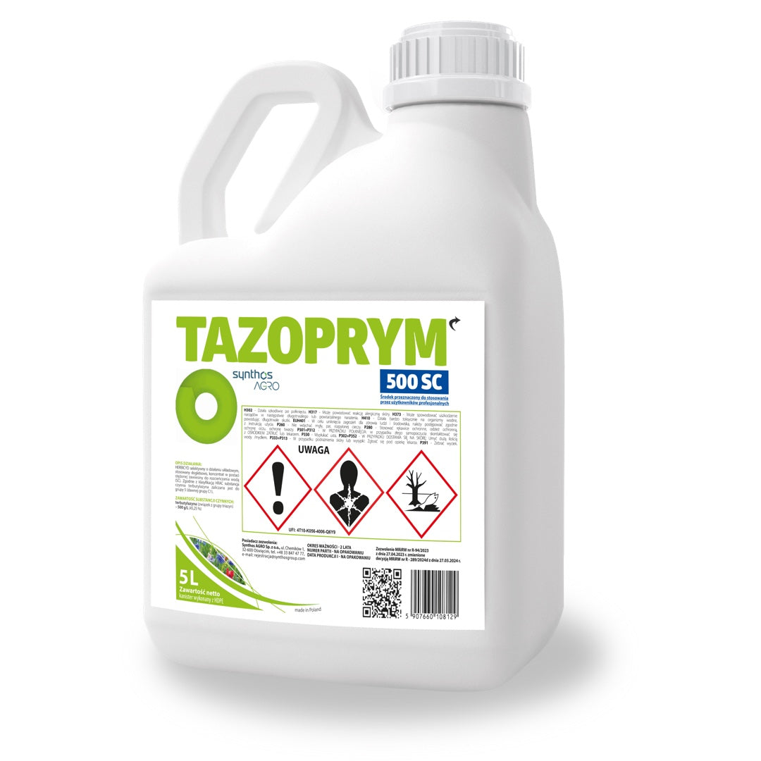 Kanister 5 l herbicydu Tazoprym 500 SC firmy Synthos Agro do kukurydzy