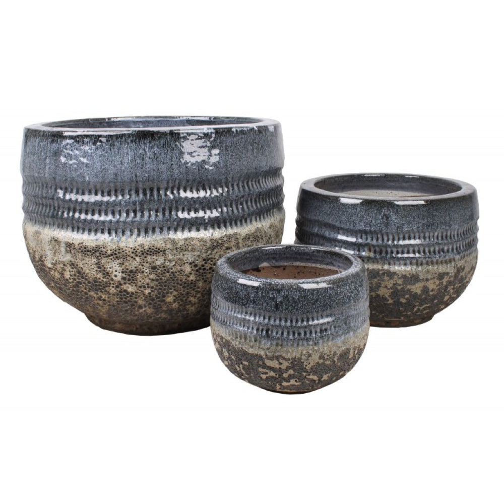Komplet trzech doniczek ceramicznych Tin Tours DCV-0004 na białym tle