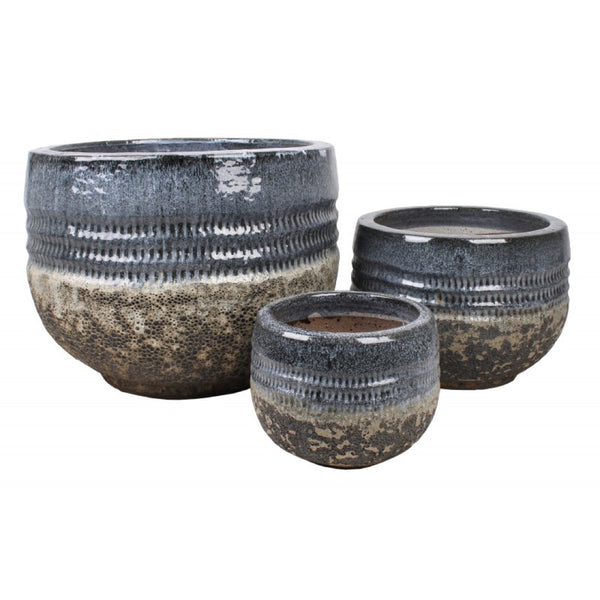 Komplet trzech doniczek ceramicznych Tin Tours DCV-0004 na białym tle
