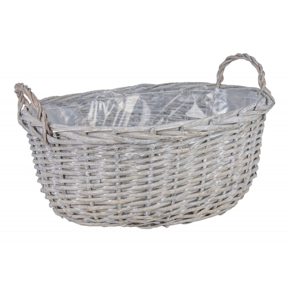 Kosz wiklinowy owalny z uchwytami Tin Tours HD-026, rozmiar L na białym tle