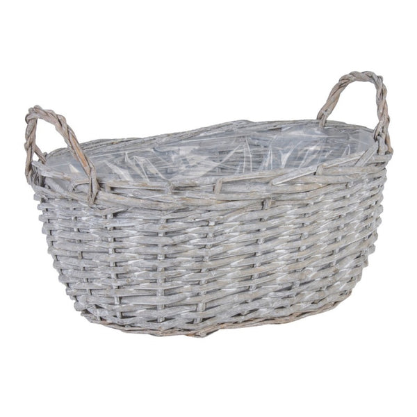 Kosz wiklinowy owalny z uchwytami Tin Tours HD-026, rozmiar M na białym tle