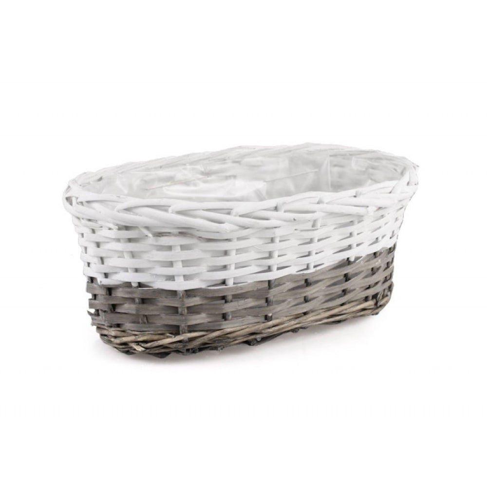 Skrzynka balkonowa wiklinowa owalna z folią Tin Tours HL01886.4, rozmiar 32 cm na białym tle