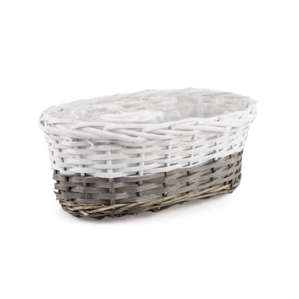 Skrzynka balkonowa wiklinowa owalna z folią Tin Tours HL01886.4, rozmiar 32 cm na białym tle