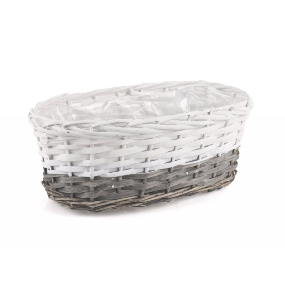 Skrzynka balkonowa wiklinowa owalna z folią Tin Tours HL01886.4, rozmiar 37 cm na białym tle