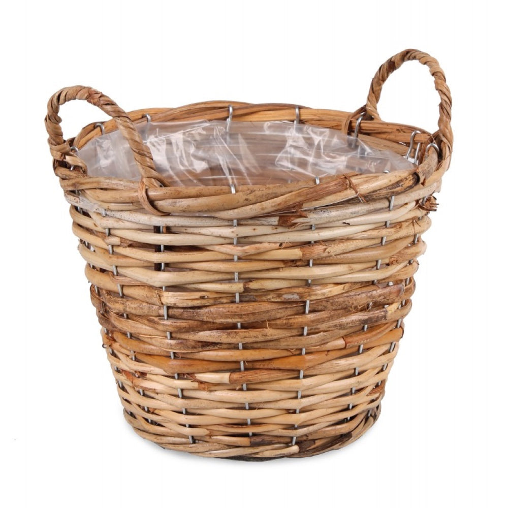 Kosz rattanowy okrągły z folią i uchwytami Tin Tours TIN6130.5, rozmiar 25 cm na białym tle